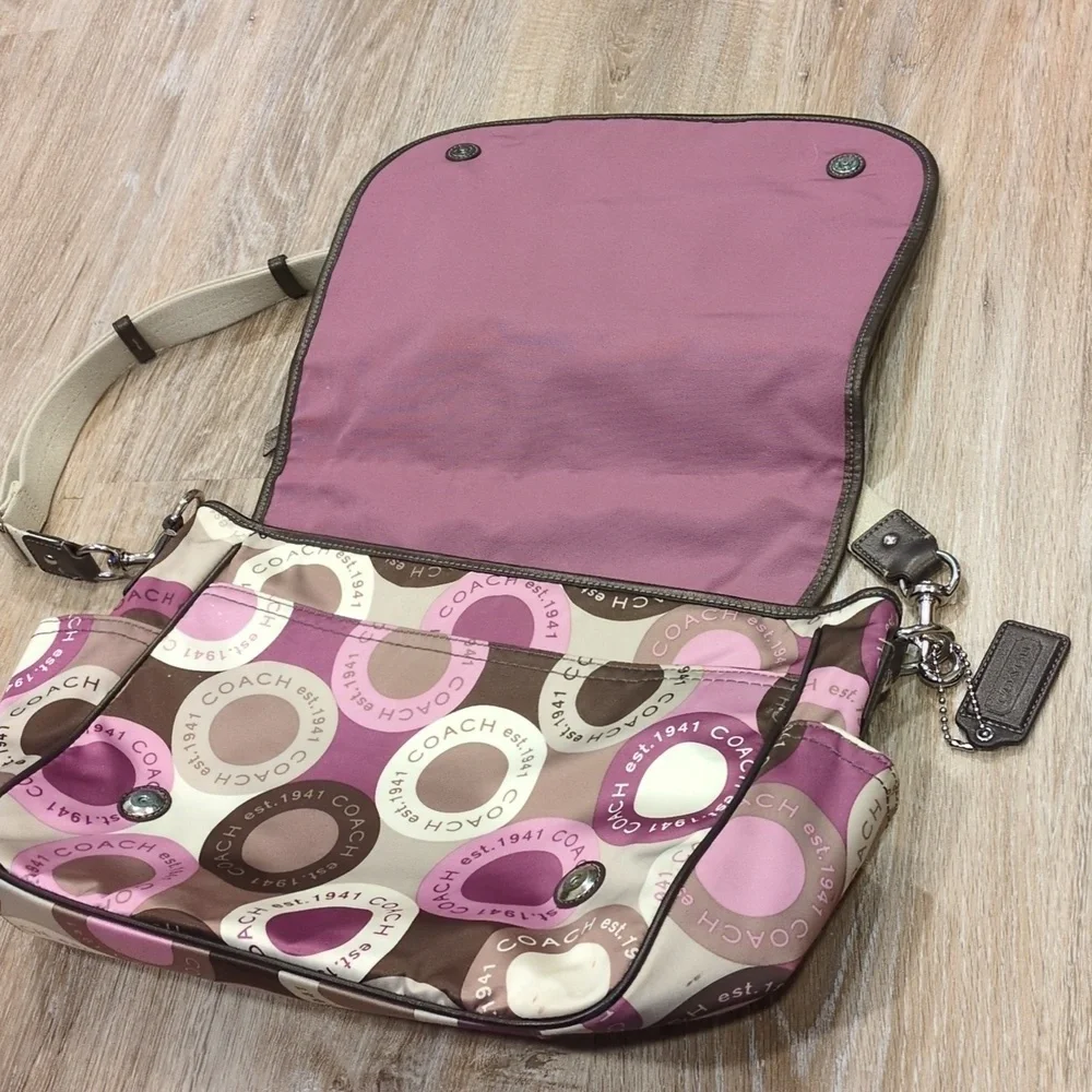 👶🎒Coach Pink/Purple & Brown Circle Diaper Baby Bag w/ Changing Pad👶🎒